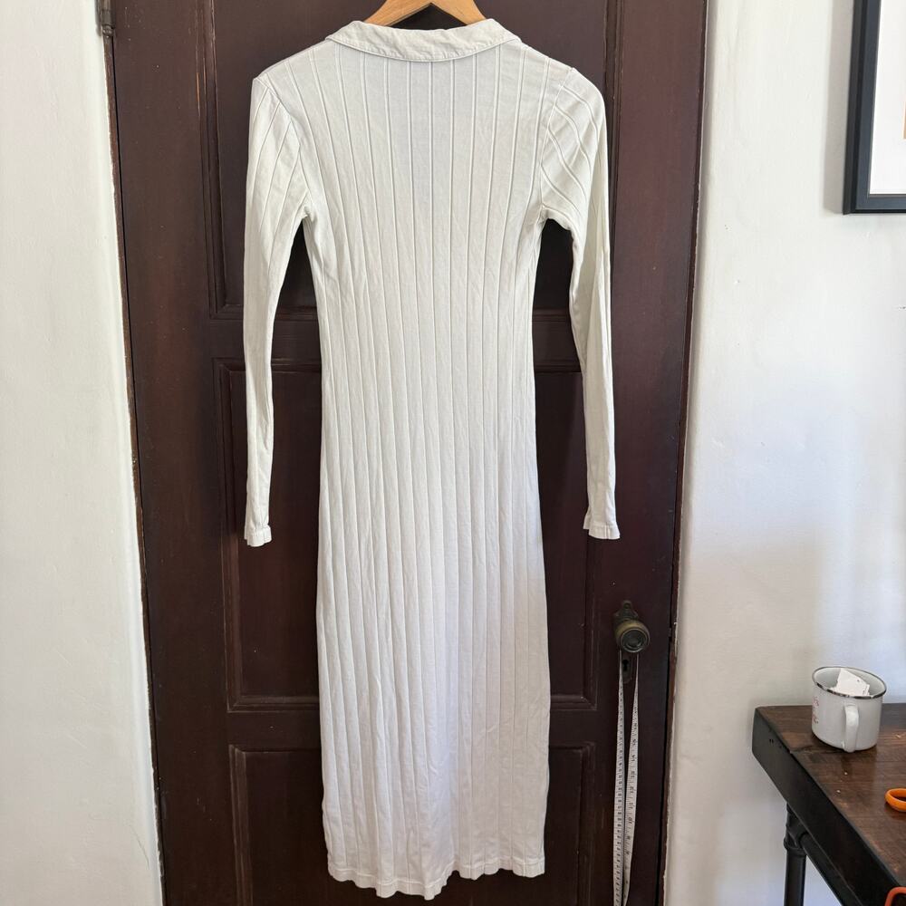 Standard JAMES PERSE | Cream Ribbed Cotton Collared Midi Dress | Size 0 - Picture 5 of 8